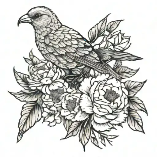 Peonies With Bird Sitting