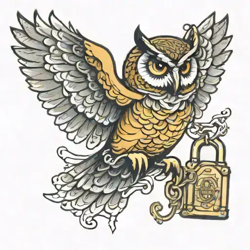 Owl Flying Towards Carrying Padlock