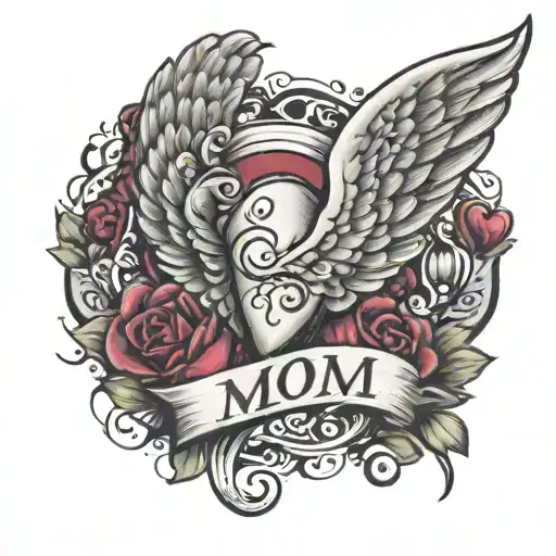 Small Memorial For Mom With Angel Wings And A Heartbeat Design