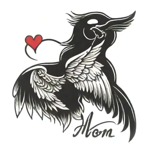 Small Memorial For Mom With Angel Wings And A Ekg Heartbeat Design