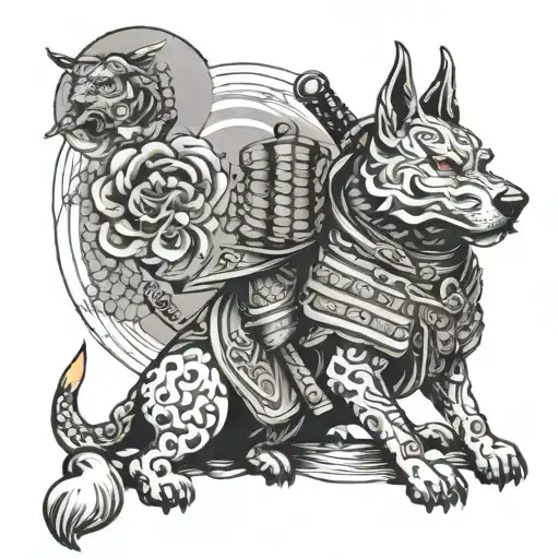 Samurai Warrior With Dog Sitting