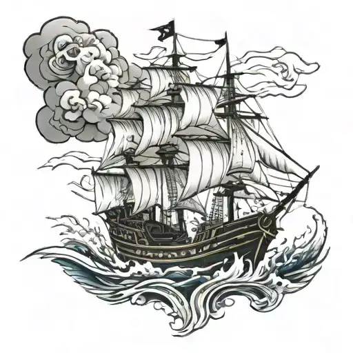 Pirate Ship Sailing Through Stormy