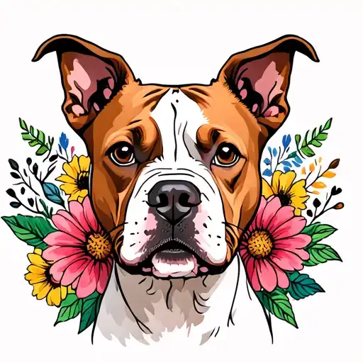 Terrier Pit Bull With Flowers