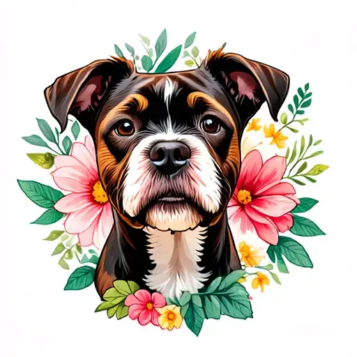 Brindle Terrier Pit Bull With Flowers