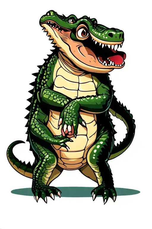 Alligator And Monkey Friends Holding Hands