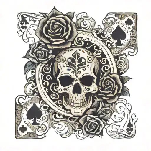 Playing Cards Ace Of Spades Arm Sleeve Skull Rose Spider Swirls