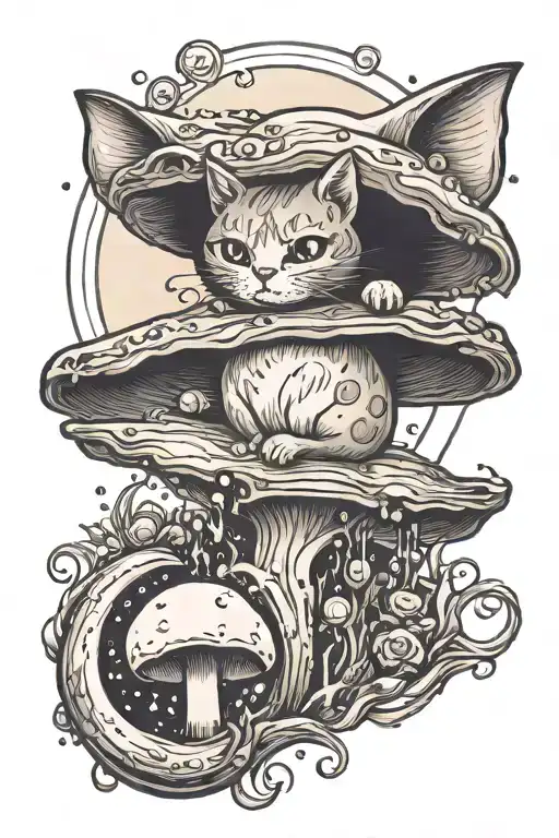 Melting Mushroom Cat With Moon