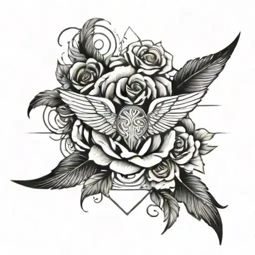 A Tattoo Of Wings With One Rose In The Middle For A Man Minimalist Clean Lines Unrealistic