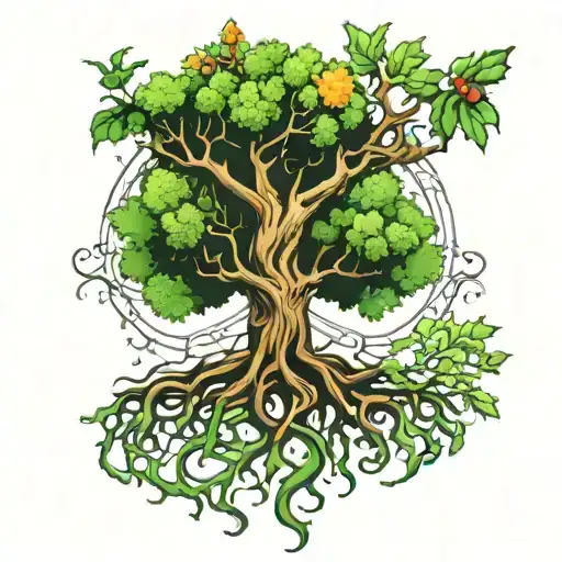 Tree 4 Season With Roots Representing Genetics