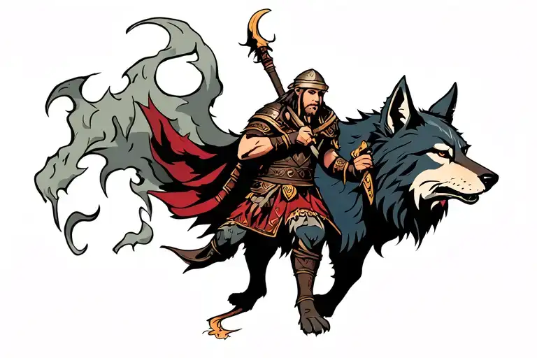 Viking Warrior Fighting Ghost Wolf