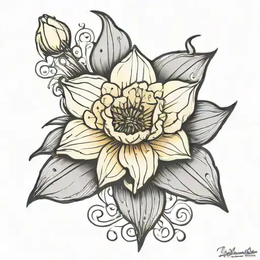 Daffodil Bud Bursting Flower With Simple Shading From Dark To Light Starting In The Middle