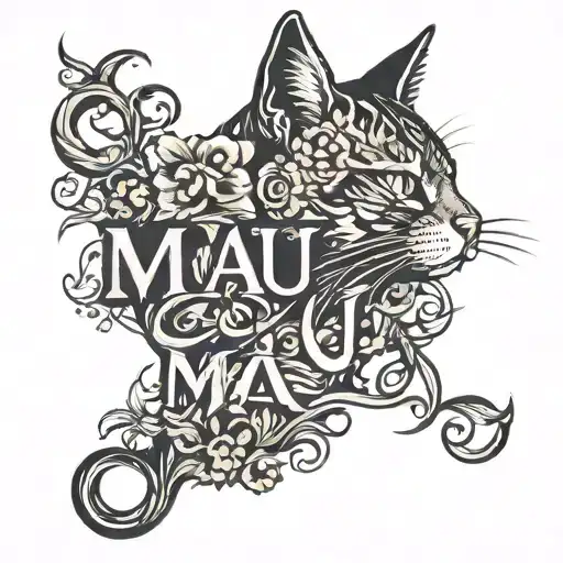 Minimal Cat And Word 'Mau'