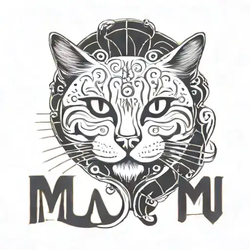 Minimal Cat And A Word 'Mau' Written Along
