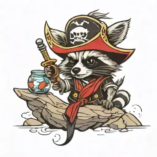 Racoon Pirate On The Rock
