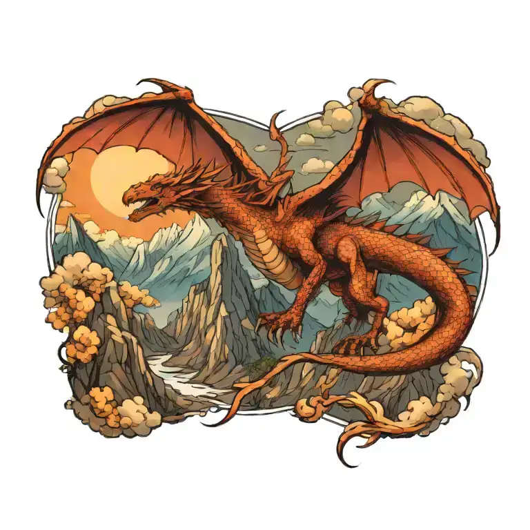 A Dragon Flying Through Mountains