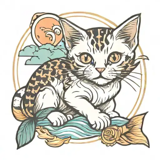 Kitten With Fish And Mountains