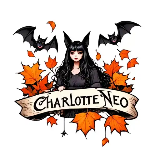 Bats And Emo Elements With Falling Leaves And The Name Charlotte