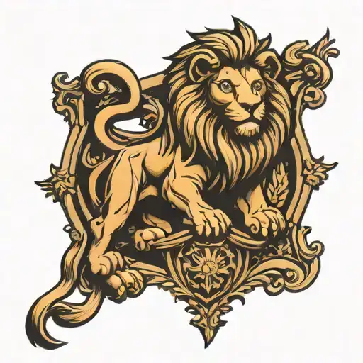 Heraldry Lion With Roman Pillars