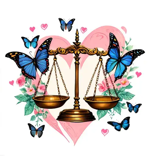 Law Scales And Love And Butterflies Surrounding