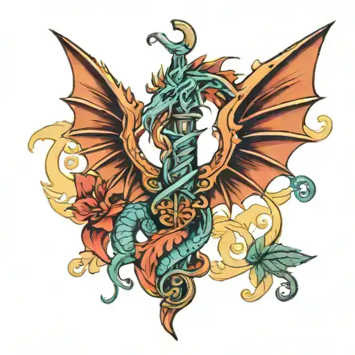 Caduceus Inside Welsh Dragon