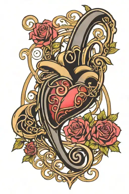 Heart Music Note Art Nouveau Style