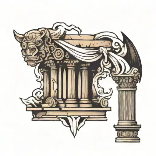 Broken Greek Column With A Bat Sitting On It