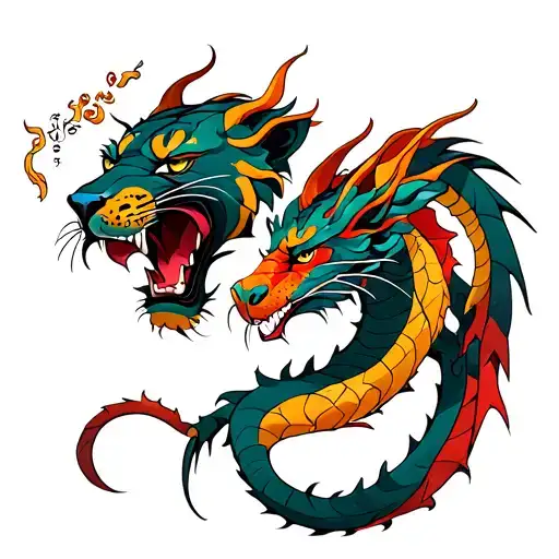 Panther And Dragon Facing Each Other