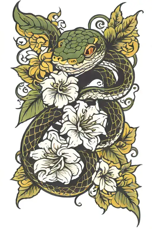Snake And Flowers