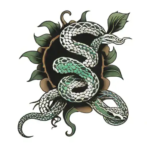 A Tattoo That Is A Sleeve For The Left Arm Which Is A Snake Coiled Along The Arm