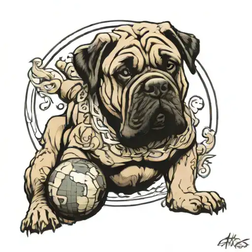 Atlas Holding The World But Atlas Is A Mastiff Dog