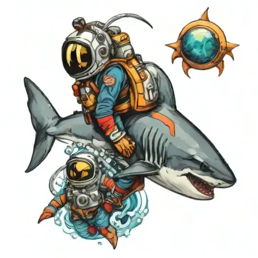 Shark And Diver And Astronaut