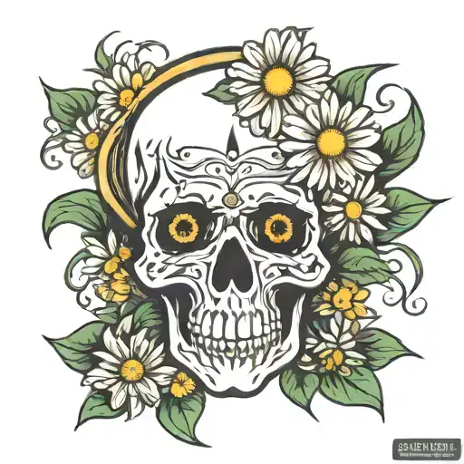 Steal Your Face Skull With Daisy Flower