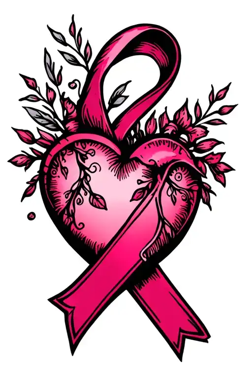 Breast Cancer Ribbon And Heart Shape