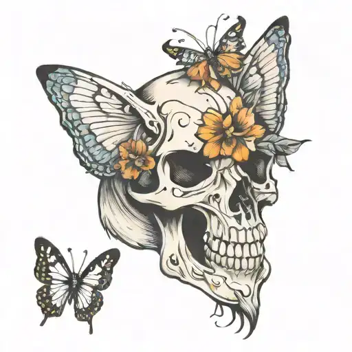 Wolf And Butterfly Skull
