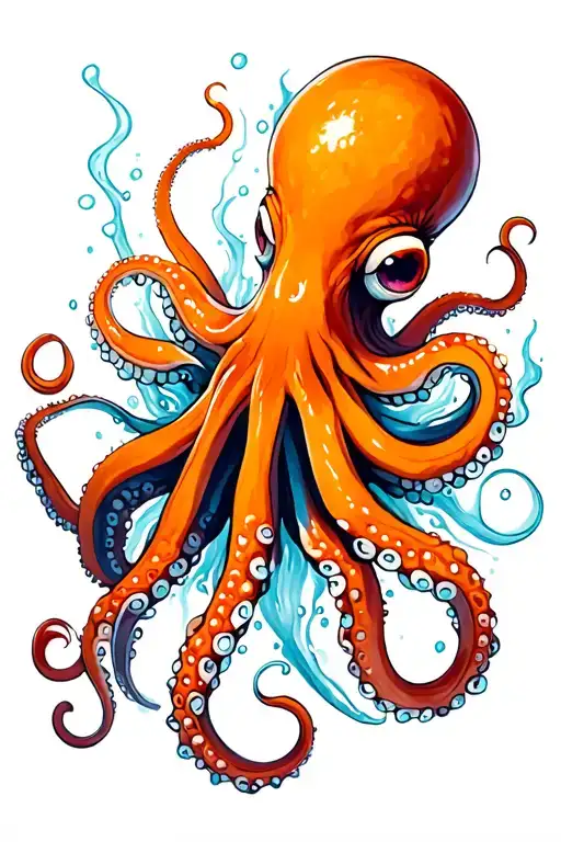 Orange Neo Traditional Octopus With Water