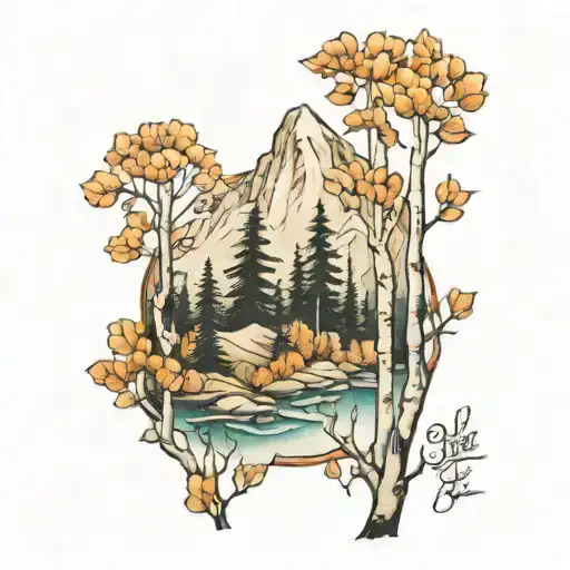 Birch Trees With A Mountain