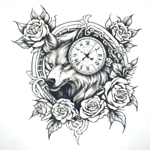 Wolf Rose And Clock Embedded