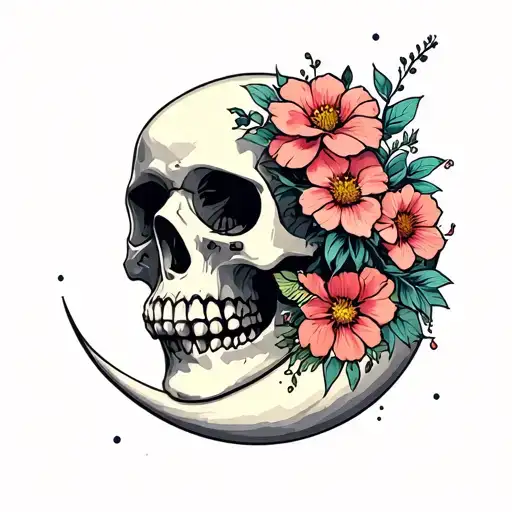 Skull Flowers Moon Surrounded