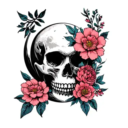 Skull Flowers Moon Surrounded