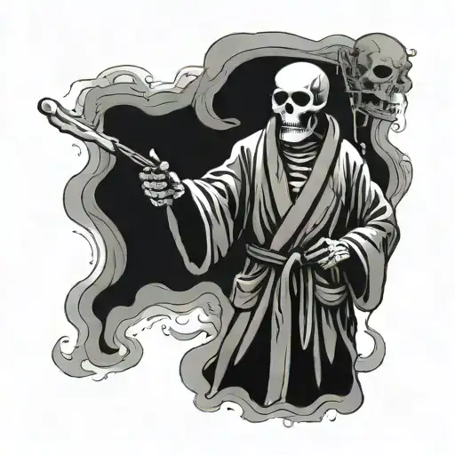 Skeleton In A Bathrobe Against A Background Of Steam With The Caption Don't Worry