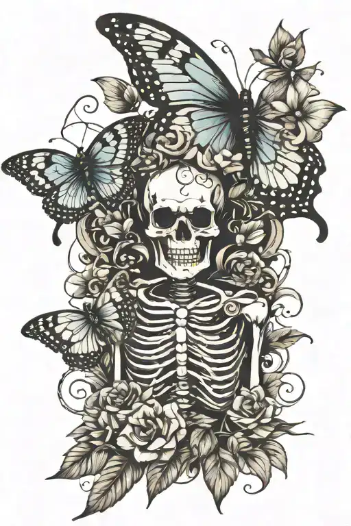 Skeleton And Butterflies