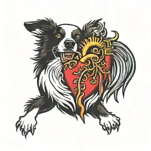 Collie And Heart Organ Standing Below Waterfall