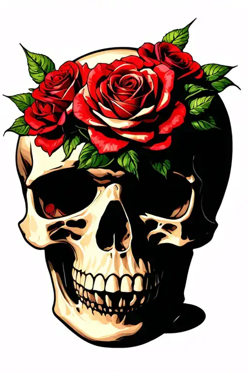Snake Inside A Skull Surrounded With Roses