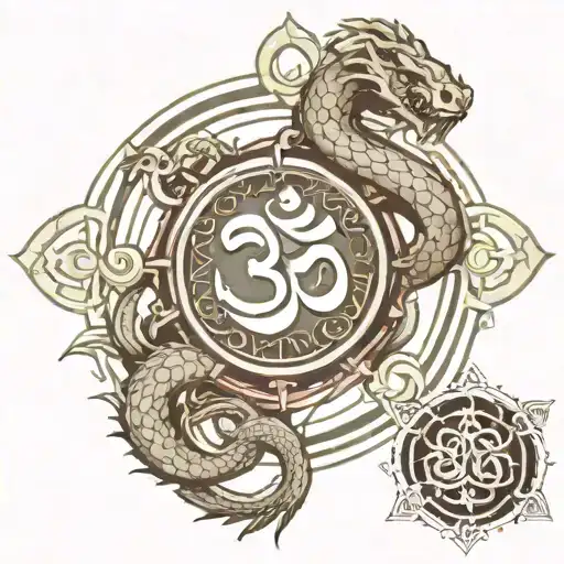 Om Symbol Surrounded By Metal Armour Goth Lines Wisdom Universe Snakes And Dragons
