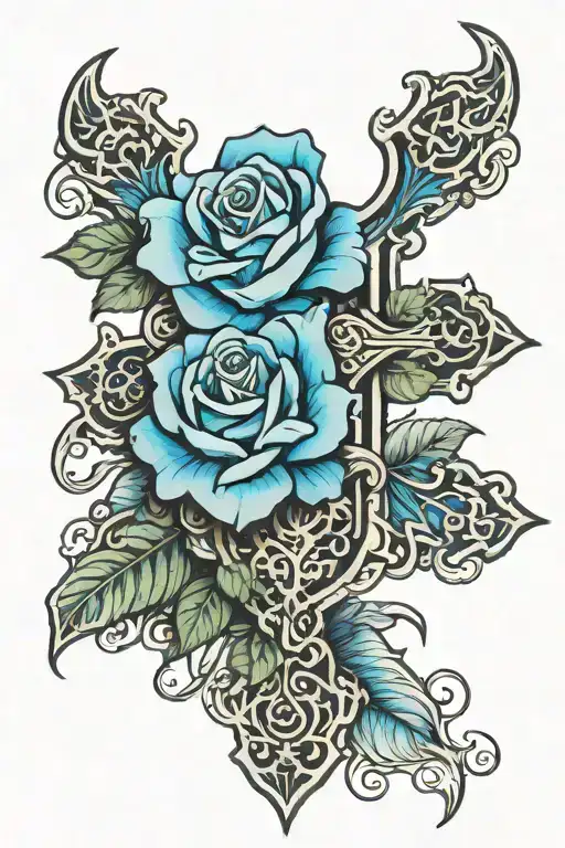 Cross And Blue Rose