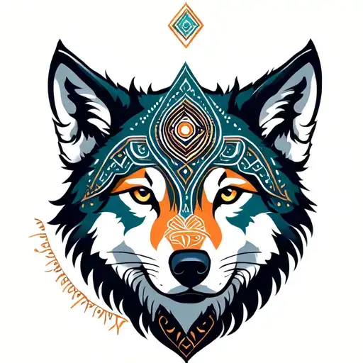Wolf And Hindu Geometric Shapes