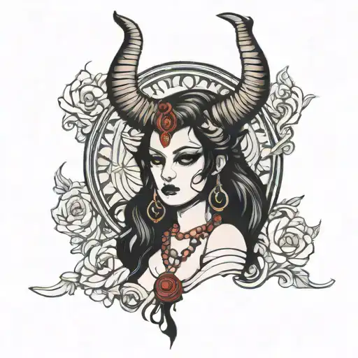 Women With Horns In Black Dress