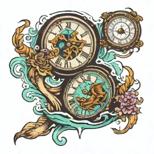 Clock In Water With Gemini And Scorpio Zodiac Sign