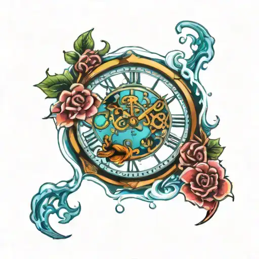 Clock In Water With Gemini And Scorpio Zodiac Symbol