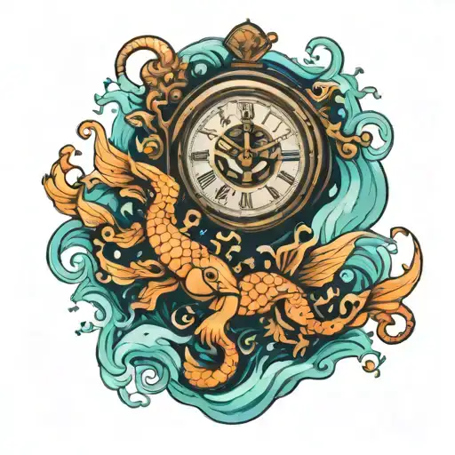 Clock In Water With Gemini And Scorpio Zodiac Sign